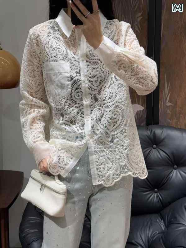 レディース　シャツ　レース　シルク 美しくて ハイエンド 2025 早春の レース 透かし シャツ レディース 高級 ファッション 7,521円