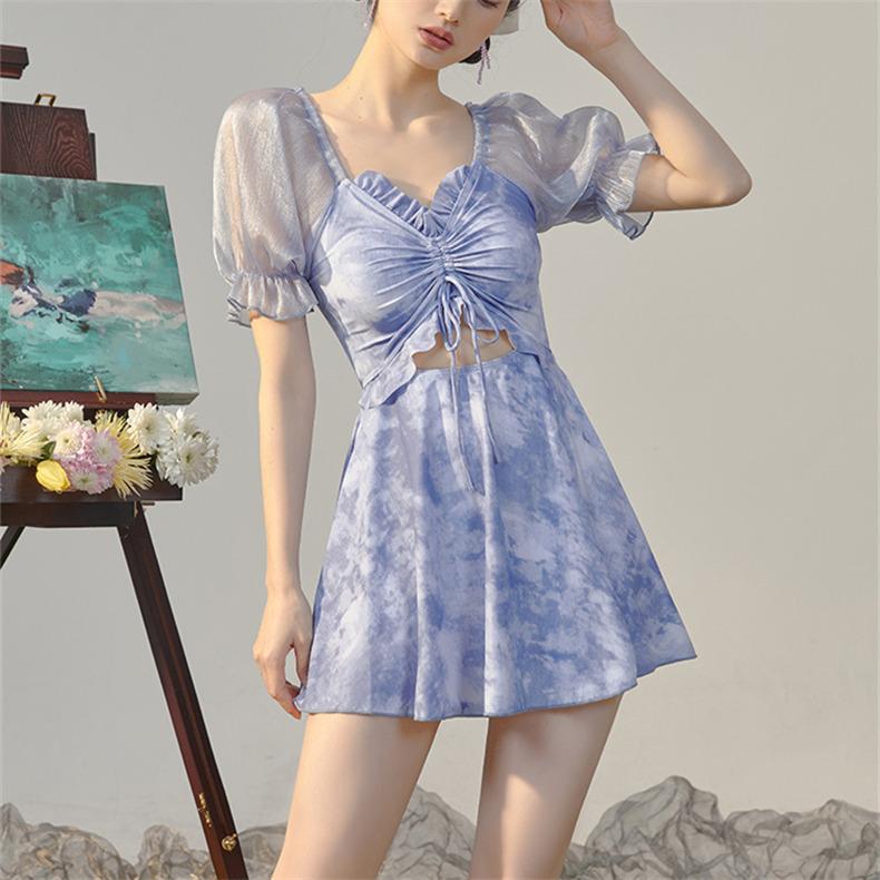 【急速出荷!】レディース 水着 ワンピース水着 女性 ビーチウェア 半袖 オールインワン イベント 旅行 インナーパンツ付き 水泳 海辺 夏 可愛い 女子水着 ポイントの使用