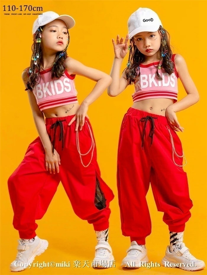 【即納】新作 上下セットアップ レディース キッズ ダンス衣装 ヒップホップ HIPHOP ジャズダンス JAZZ 女子 トップス 上着 ダンスパンツ 練習着 体操服 ステージ衣装 ガールズ サルエル
