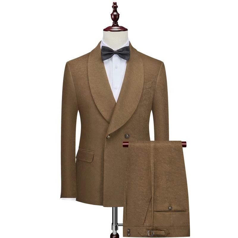 メンズ スーツ 上下 セットアップ アメリカ 軽い 高級感 ハイエンド カラー ブラウン ドレス 秋冬 ビジネス カジュアル ダブルブレスト