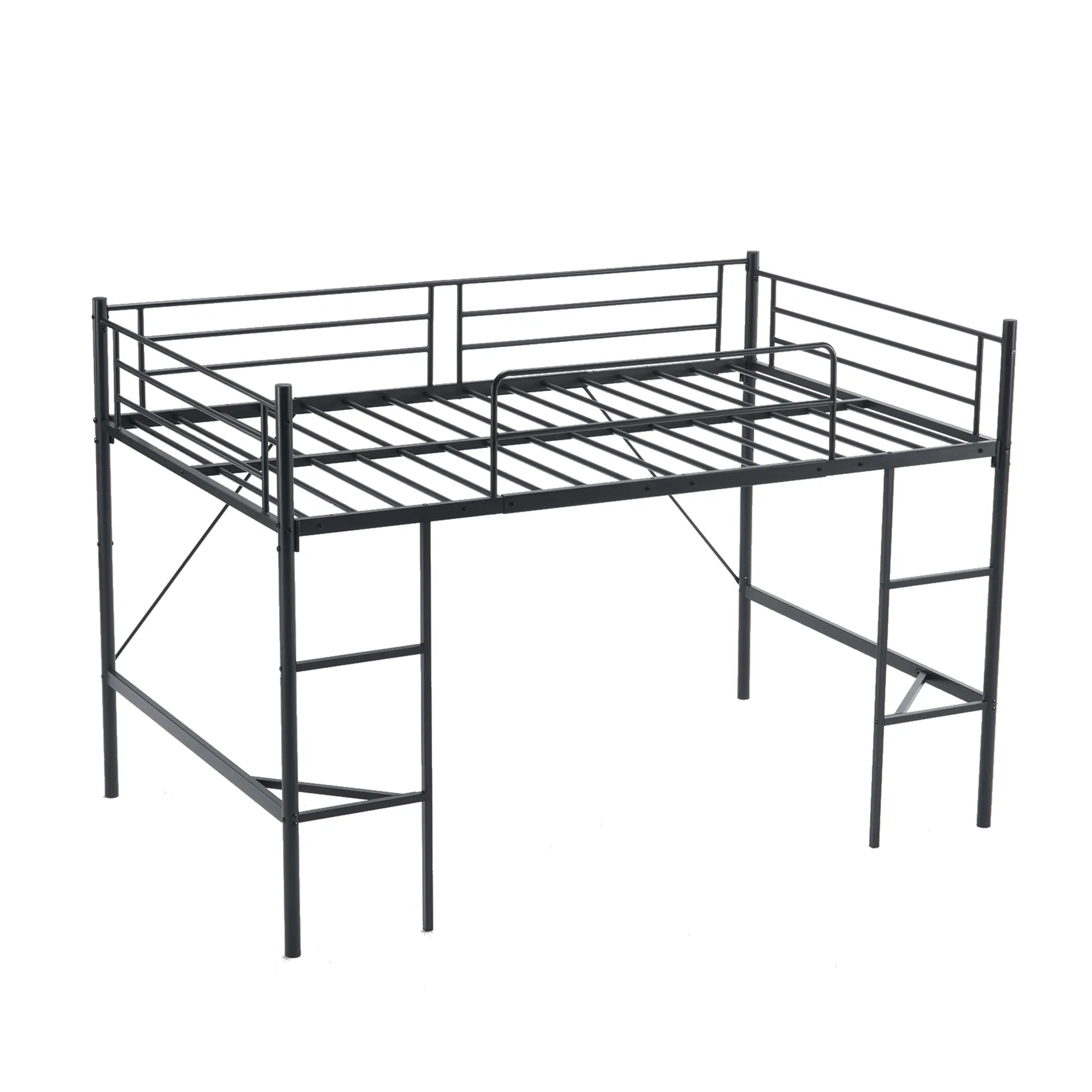 【新作】【ブラック】【SDセミダブル】 ロフトベッド パイプベッド ベッド デスク付 木 収納 北欧風 子供部屋 スチール 耐震 ベッド