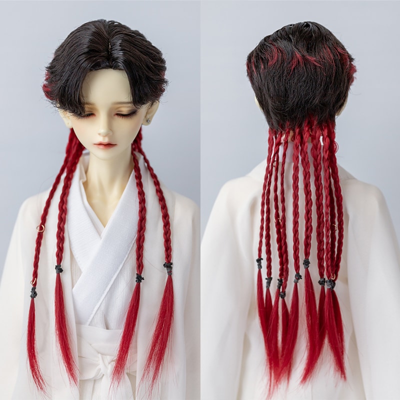 BJD 1/3 ドール用 ウィッグ アレンジ 編み ミルク糸 センターパート SDサイズ球体関節人形用 ブラック&レッド 4,922円