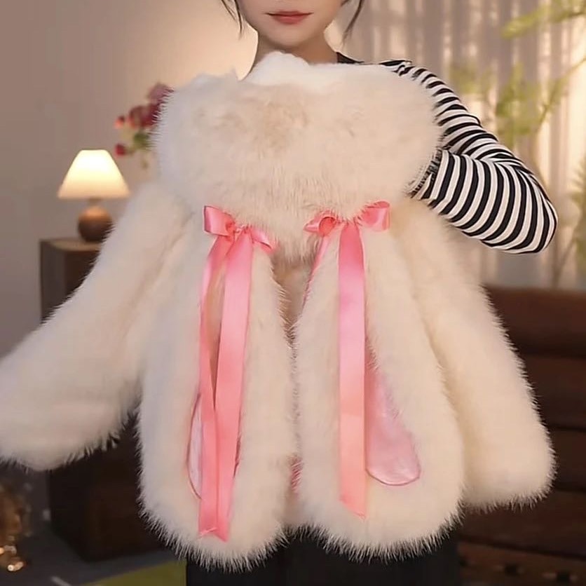 女の子 2024 冬 かわいいバニー ベビー ぬいぐるみ ベルベット 厚手 ジャケット 親子スタイル トップ r n1001- ジャイアントキュートラビットファージャケット r n2000- サイズ