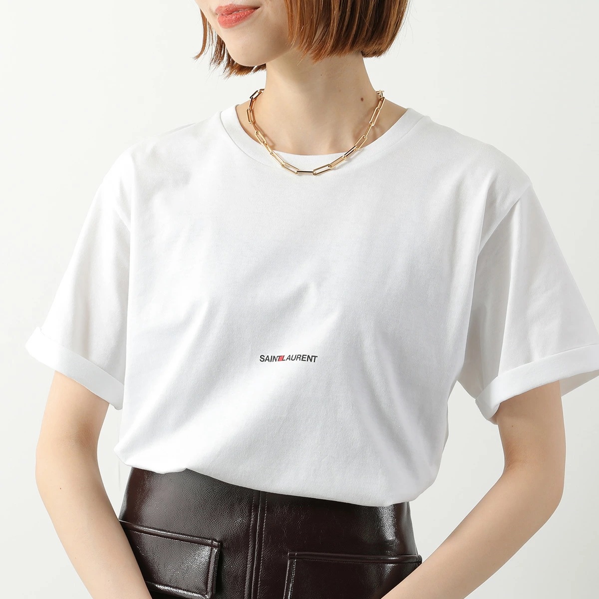 SAINT LAURENT サンローラン Tシャツ 460876 YB2DQ レディース 半袖 カットソー ちびロゴ クルーネック 9000