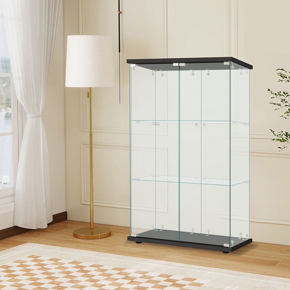 【国内即日発送】コレクションケース 両扉タイプ 大型 ワイドタイプ ガラスディスプレイキャビネット フィギュアケース 3段 強化ガラス 全面ガラス サイズ:幅80.5×奥行36.5×高さ125.5cm