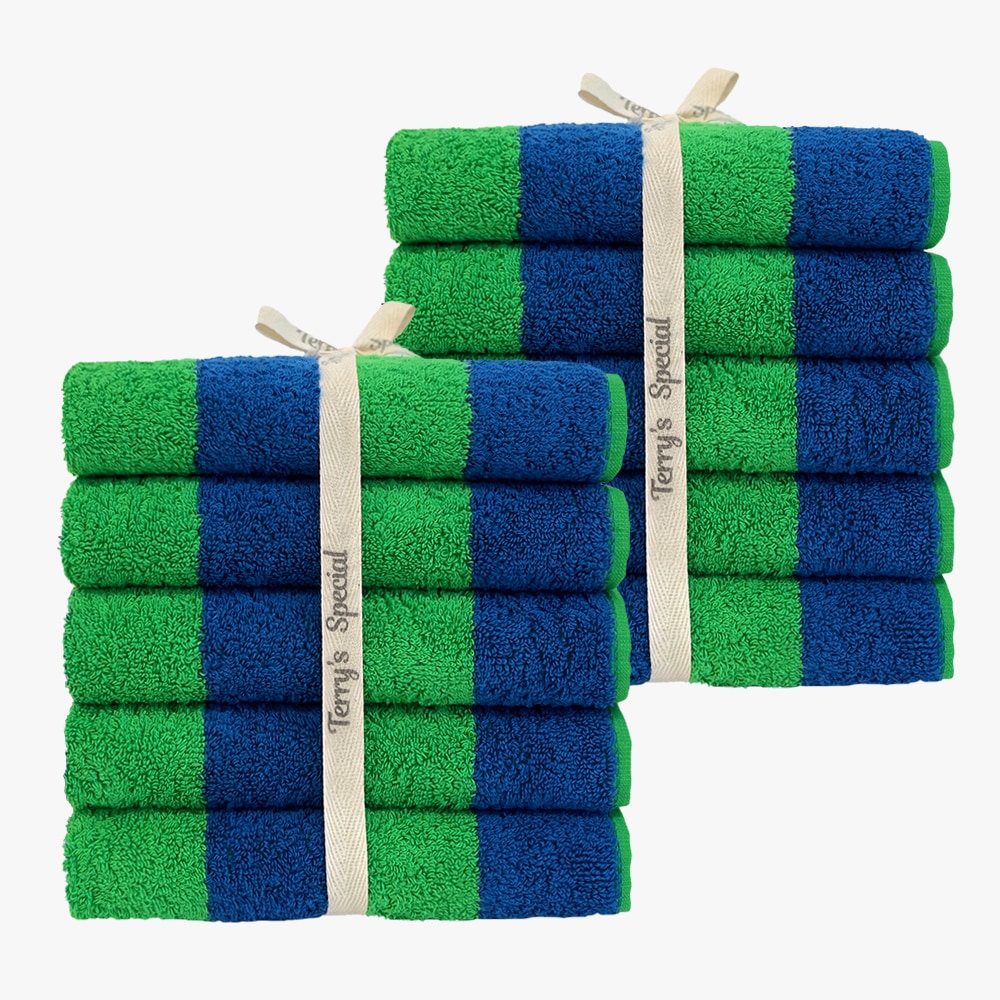 テリースペシャル 200g ストライプ ホテルタオル 10枚 (ブルー&グリーン) 先染め 死塩 高重量 高級 タオル プレゼントセット 洗面タオル タオル