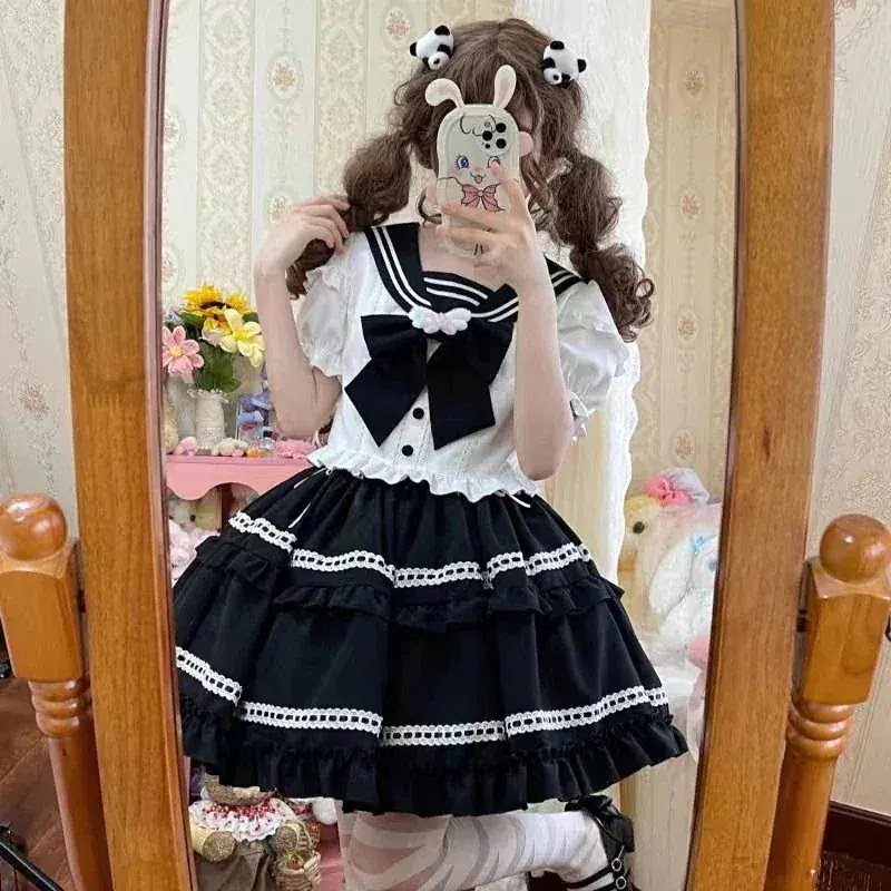 【に挑戦】リトルマリンロリータ洋装ネイビーネック jk セクシー 半袖OP コスプレ スカート トップス セットアップ ワンピース