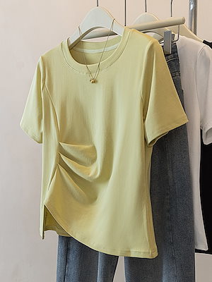 【1点ご購入 で10点プレゼントいたします】サマードレス太めMM変則半袖Tシャツ女性感減齢丸首カジュアルトップス