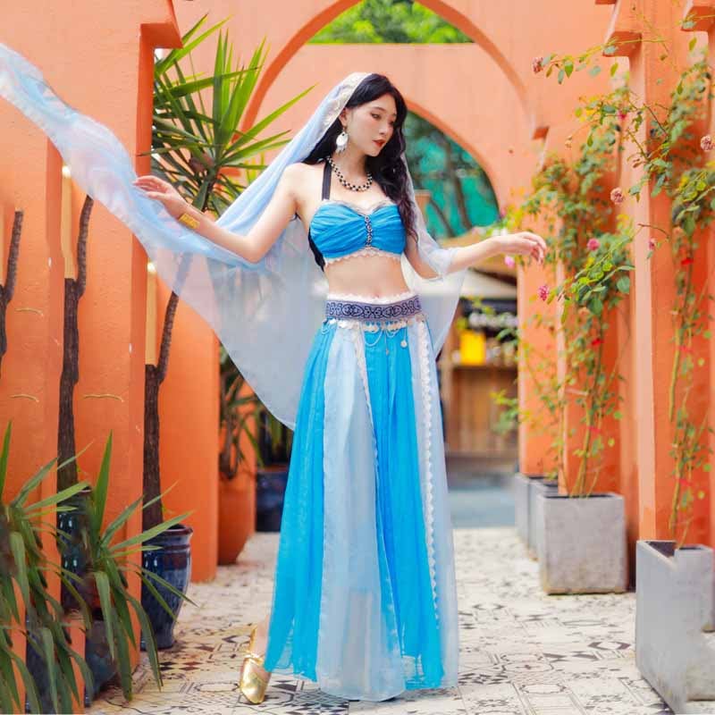 ベリーダンス 衣装 セット ベリー 衣装 コスチューム ハロウィン コスプレ アラビアン仮装 パーティー アラビアン衣装 余興用 レッスン着 イエロー　ゴールド　ジャスミン風　アラジン　ステージ