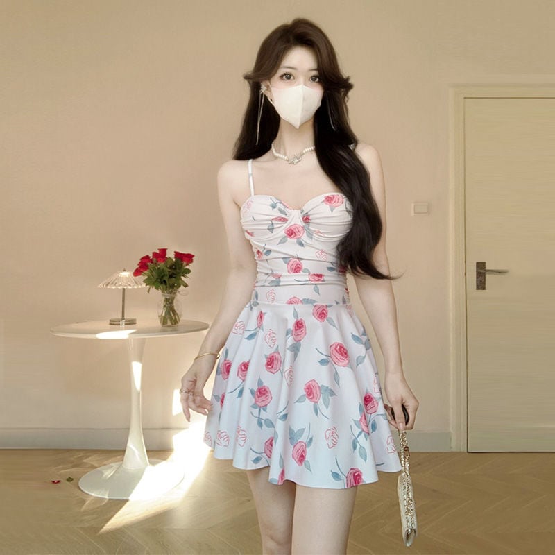 【急速出荷!】ローズラバーズ花柄水着ビーチスパ水着レディースワンピースドレス水着2025新作春秋冬スパホリデースイムウェア175