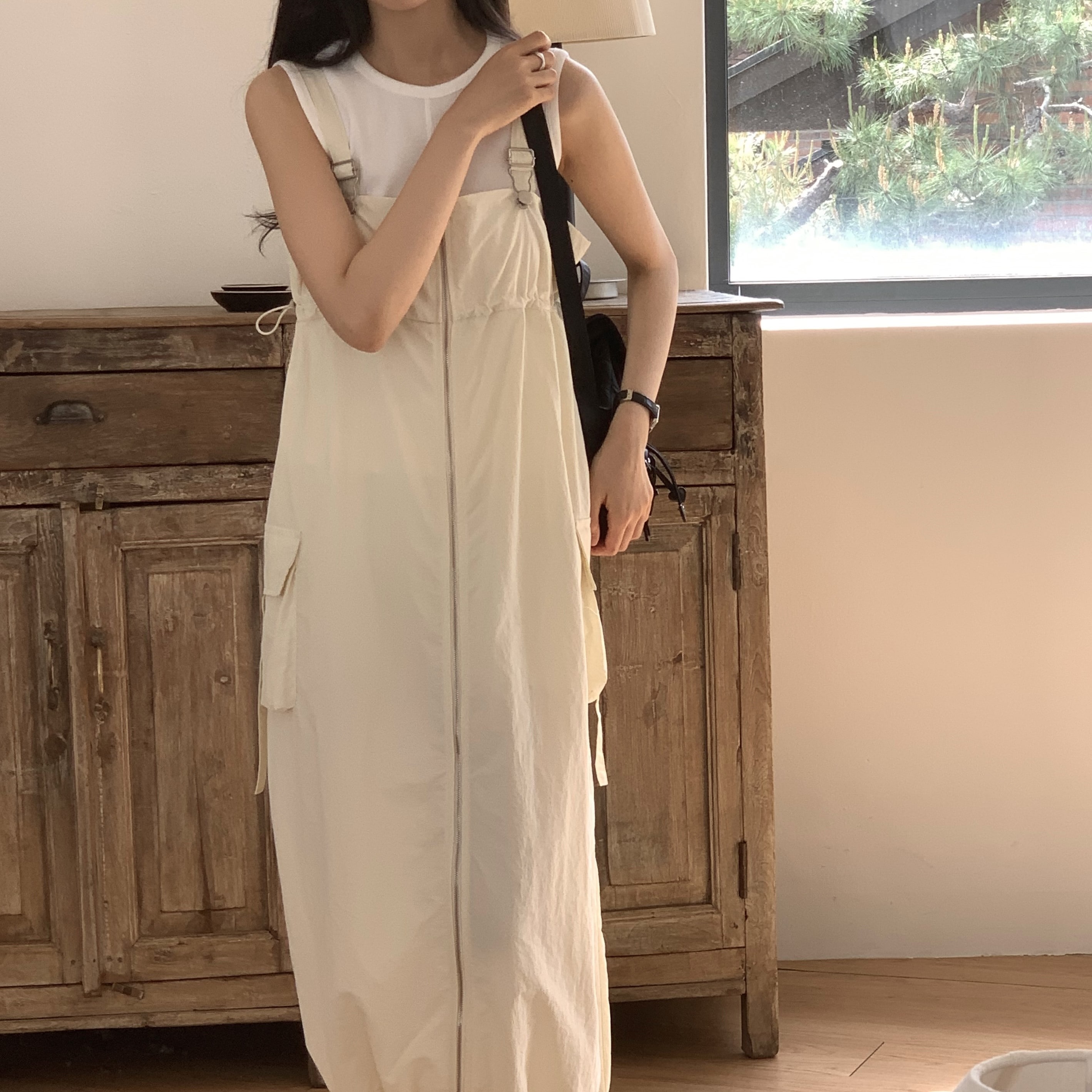 overall dress 멜빵 롱원피스 시원한 아노락 여름 원피스