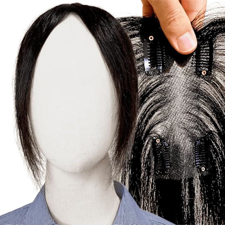 部分ウィッグ ヘアピース ポイントウィッグ 女性 レディース 人毛100% かつら 前髪ウィッグ ショート トップピース つむじ(前髪未カット(ナチュラルブラック), 12x6cm)