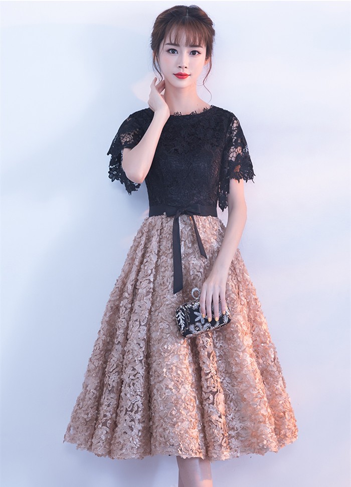 パーティードレス　パーティドレス　ワンピース　ドレス　結婚式　二次会　お呼ばれ　膝丈　半袖　ファスナー　演奏会　披露宴　フォーマルドレス レース　女子会　お食事会　成人式　卒業式　同窓会　謝恩会　ピア