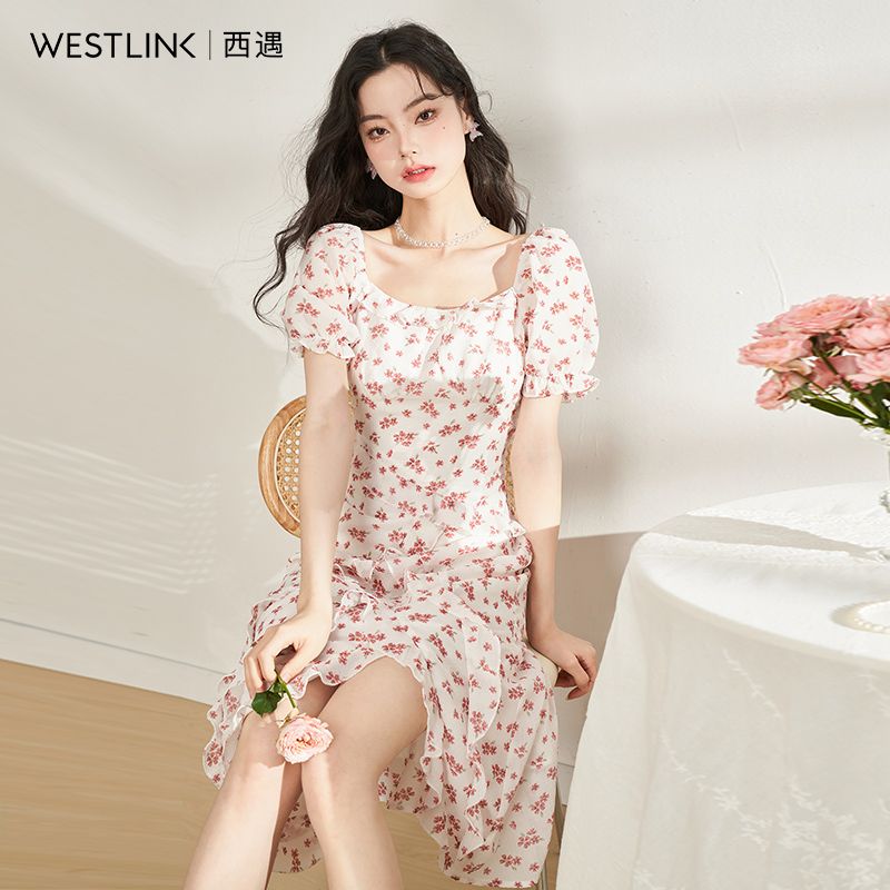 フランス花柄ドレス女性新作スクエアネックデザイン不規則な優しいロングドレスドレス スーツ パーティードレス ウェディングドレス キャバドレス 結婚式 ドレス