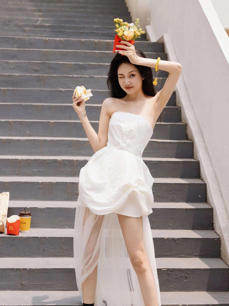 「SIAI」【無.料 2025新入荷·高.品質】【豪華でロマンチックなデザイン！】ウェディングドレス 白 イブニングドレス パーティードレス ワンピース 二次会 結婚式 成人式 演奏会 花嫁 お呼ばれ