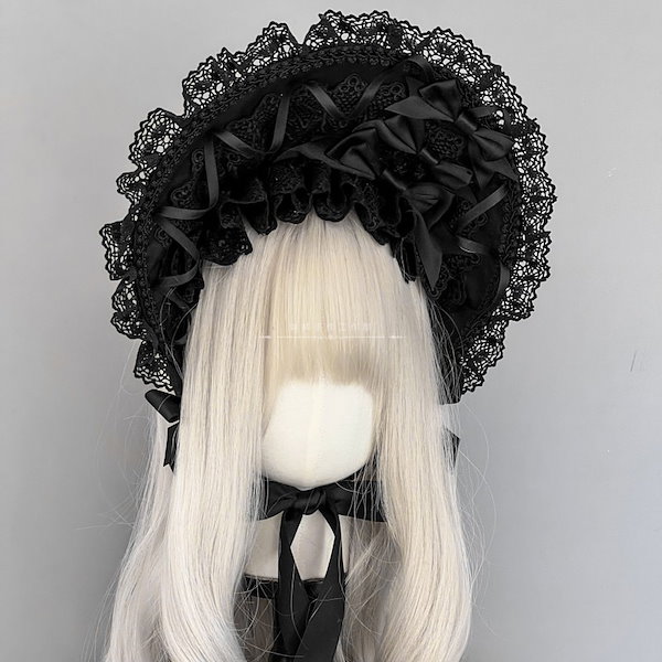 Qoo10] 【3日で出荷】ロリータ黒レースボンネット