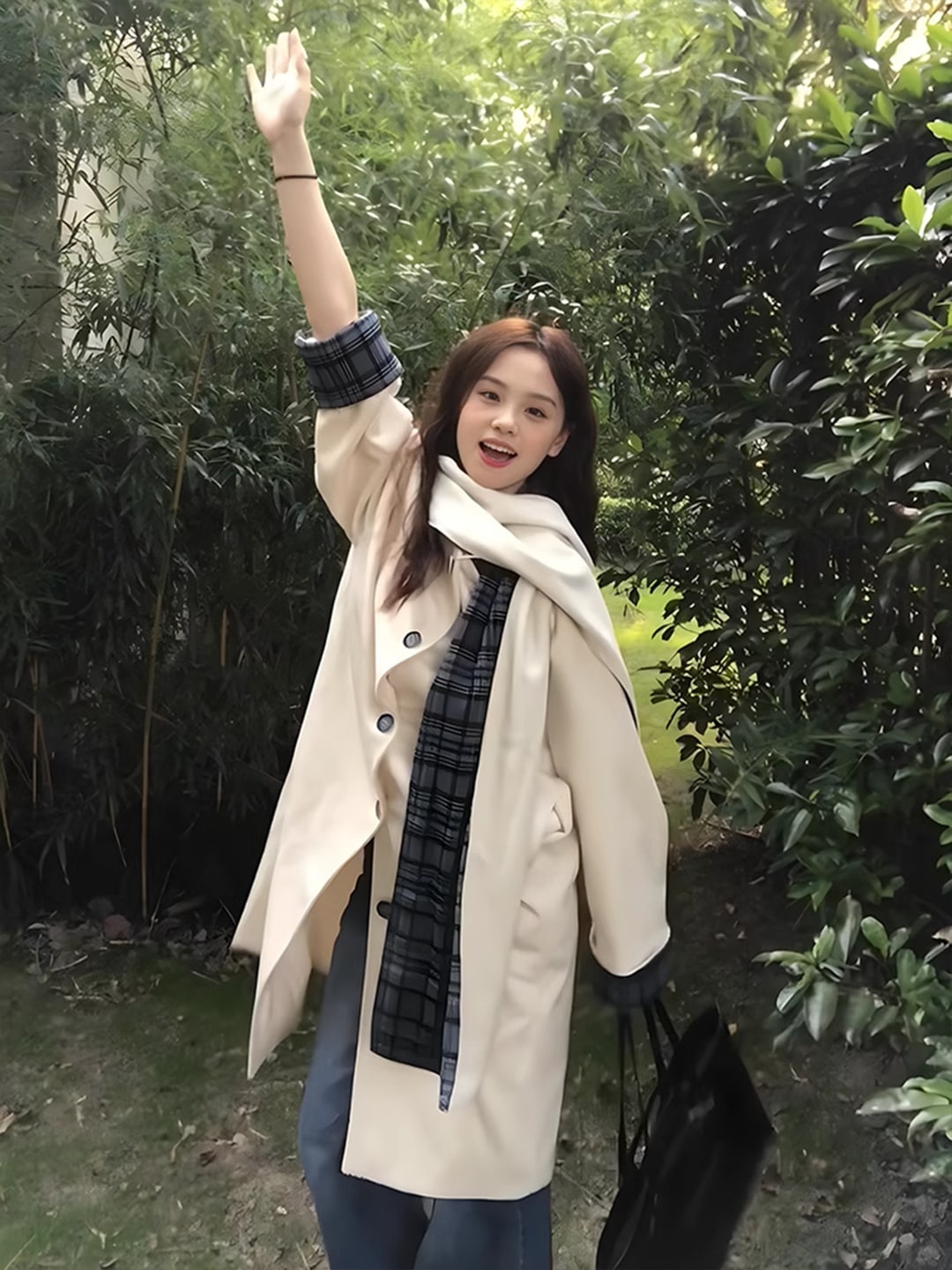 厚手 韓国ファッション 冬アウター 2024秋冬新韓系減齢キルティングチェックのコートコートマフラーなし