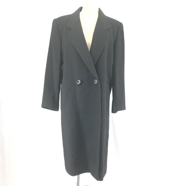 ANNAカシミヤ100％/チェスターコート/アウター【9/Womens size-M/黒】ダブルブレストBC287W