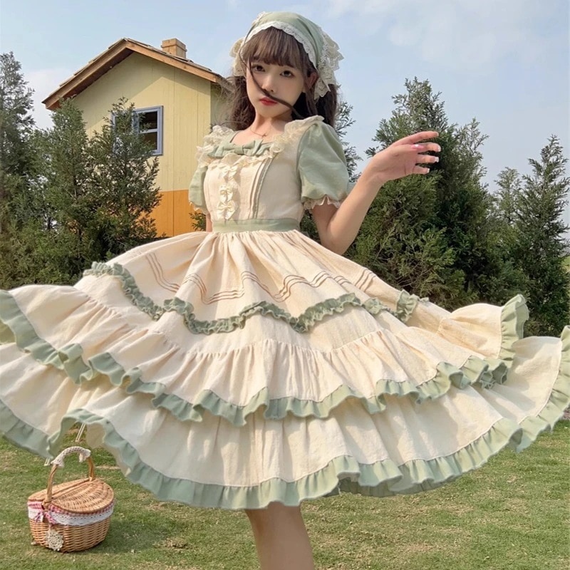 Lolita 田園風ワンピースプリンセススカート日常軽loスカート洋装 二次元 文化祭 メイド服