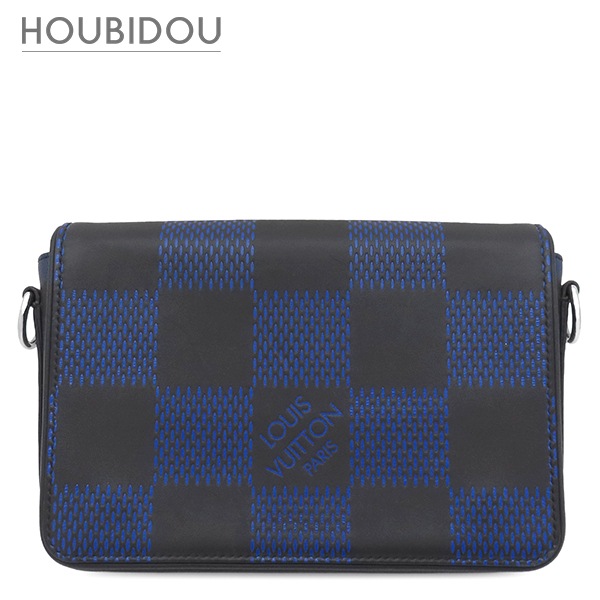 ルイヴィトン ショルダーバッグ ステュディオ メッセンジャー レザー マリーン シルバー金具 黒 青 N50037 RFID【中古】