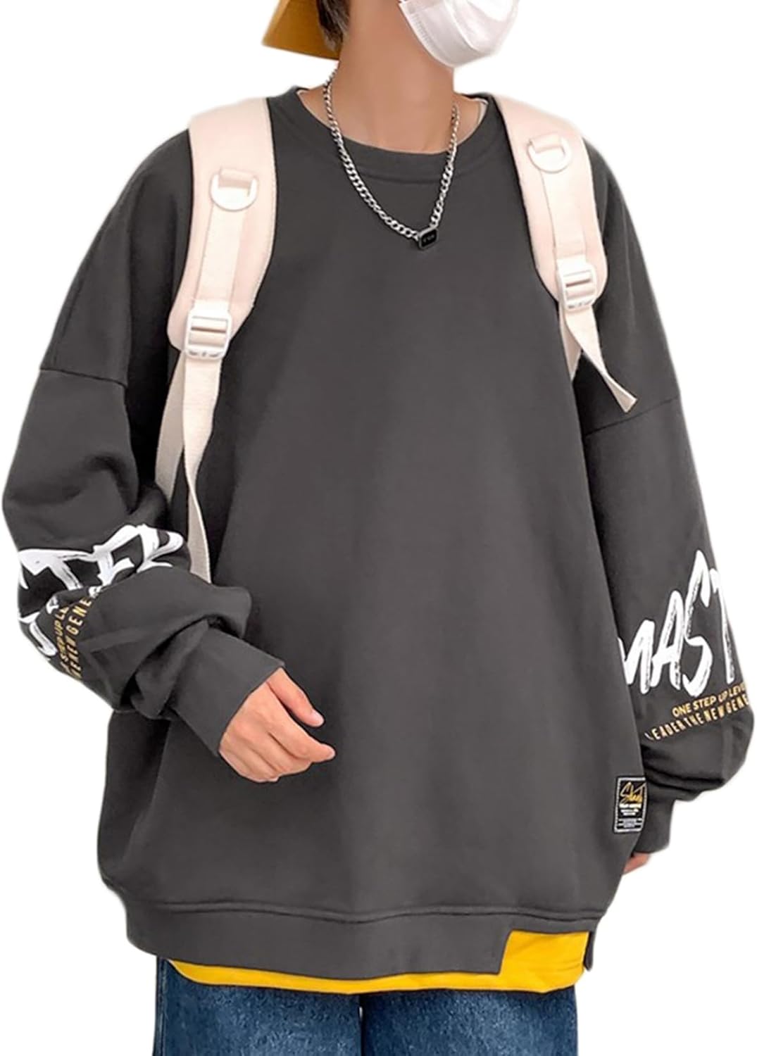 トレーナー メンズ 大きめ レイヤード プリント クルーネック 長袖 パーカー Tシャツ 丸首 フルオーバー 春秋冬服 重ね着風 着こなし 定番 ストリート系 日常 キャンプ サッカー