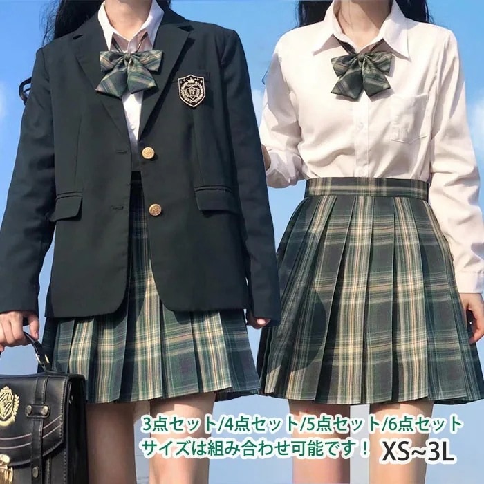 リピーター続出制服 セット スカート ブレザー リボン ネクタイ 女子 入学式 卒業式 学生服 シャツ 長袖 女子高生 JK 高校生 チェック柄 緑 グリーン レディース 受験 結婚