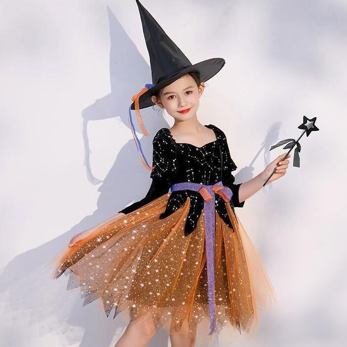 【 最安挑戦】ハロウィン 衣装 女子 魔女 3点セット コスプレ コスチューム ワンピース 帽子 Halloween cosplay 子供 キッズ ガールズ 変装 仮装 演出 発表会 イベント