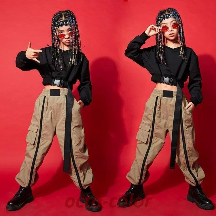 キッズ ダンス衣装 ヒップホップ ジャズダンス チア チアガールHIPHOP 女の子 ステージ衣装 ステージ服 演出服 子供ダンス 演奏会 原宿 jazz 練習着 団体服