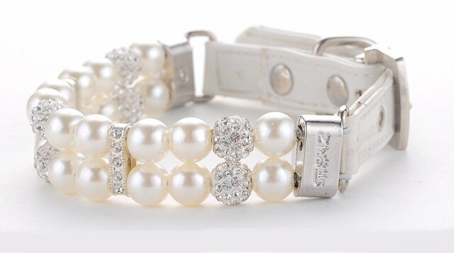 犬 パール 首輪とリードのセット かわいい チェーン クリスタル スワロフー ラインストーン ア