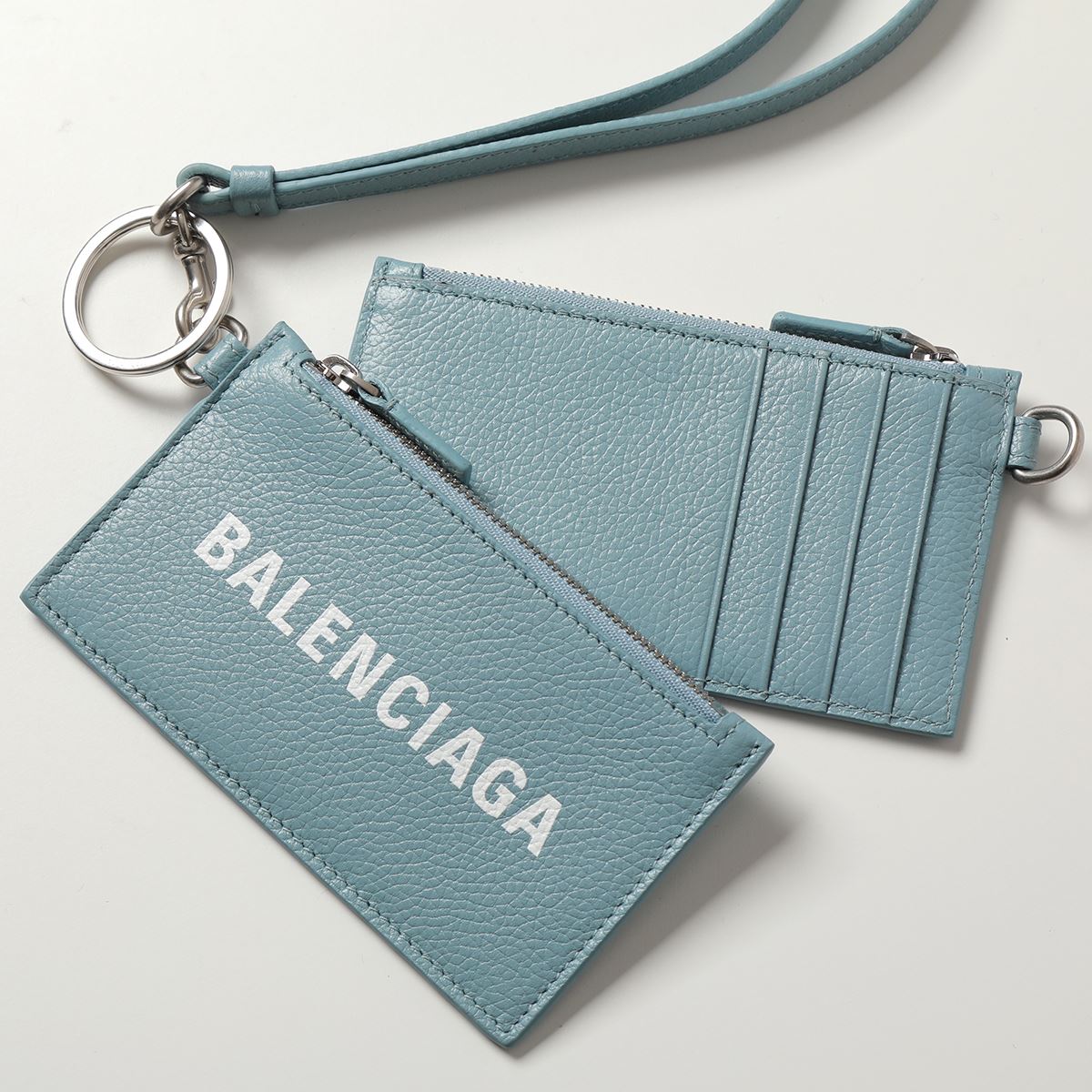 BALENCIAGA バレンシアガ コイン&カードケース 594548 1IZI3 レディース メンズ レザー ロゴ フラグメントケース ネックストラップ 4791/BLUEGREY-LWHITE