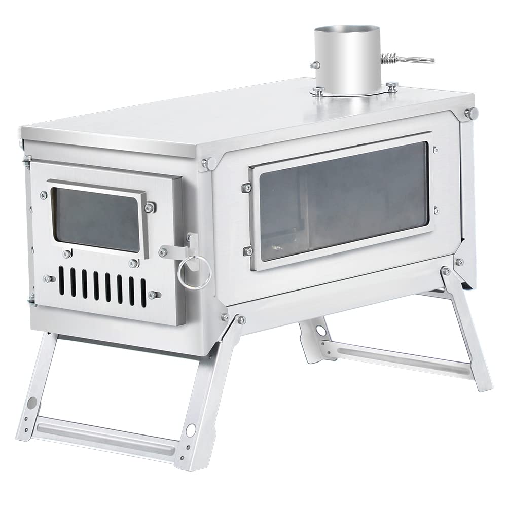 チタン製折り畳み式薪ストーブ3m高い巻き煙突ウード暖炉テント調理多目的チタン製コンロバーベキュー焚き火オープンファイヤーアウトドアキャンプヒーター・ウォーマー多用途