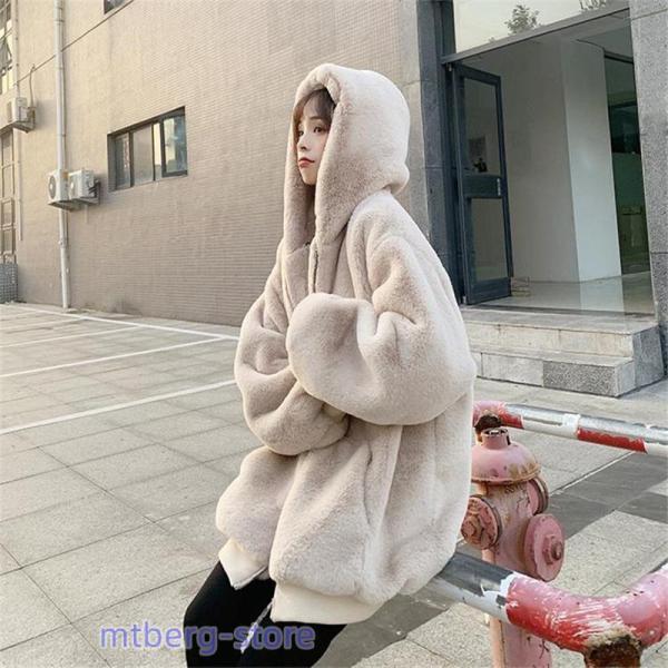 入荷レディースファーコートジャケットショートコートモコモコ韓国風フード付きOL通勤フェイクファー毛皮コートファッション暖かい可愛い