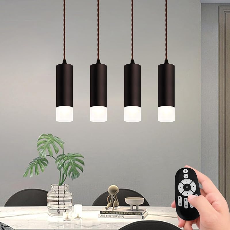 ANWIO ペンダントライト スポットライト 4個セット ダクトレール用 100cm調節可能 消費電力4.5W（40W形相当） LED電球付き リモコン付き コード付き アクリルカバー付 円筒ペンダン