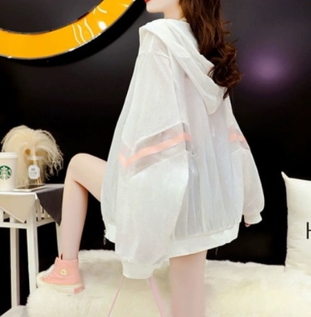 カジュアルライン入りウィンドゥブレーカー アウター 長袖 カジュアルトップス トップス ロング丈 袖あり 綿 爽やか スタイル 可愛い シンプル カジュアル 上品 おしゃれ