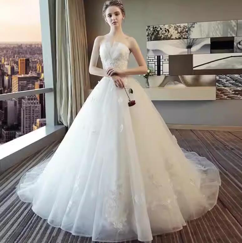 ウェディングドレス 結婚式ドレス トレーンドレス オフショルダー Aライン ドレス 床付きタイプ ロングトレーン 花嫁ドレス 二次会 大きいサイズ 小さいサイズ パーティードレス ウエディング 白 レ