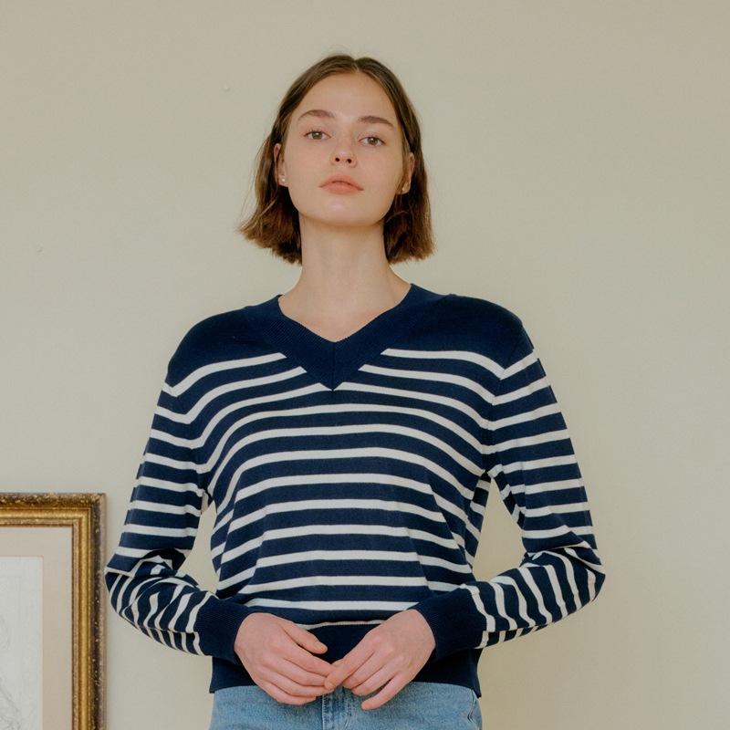 ラインストライプニット [2カラー]