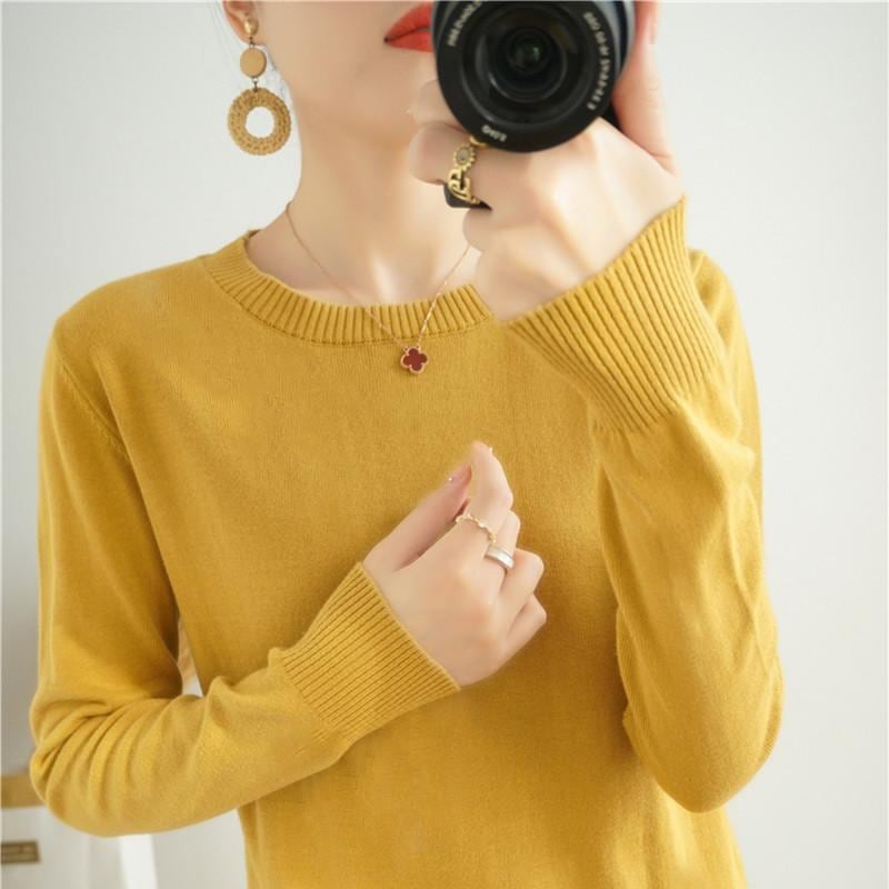 ファッション 服 オシャレ カワイイ シンプル 大カワイイ サイズ 婦服 秋 コットンニット セーター ラウンドネック プルオーバー レイヤリング シャツ 長袖 トップス