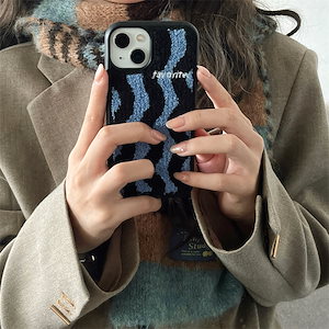 Iphone15promax iphone 13/14 携帯電話ケース 11/12 女性に適した豪華な刺繍ブルーの波状ストライプ