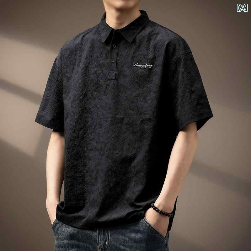 ポロシャツ 高級感 軽量 速乾 ジャガード 半袖 メンズ 大きいサイズ 夏 薄手 アメリカン 男性用 Tシャツ 刺繍 洗浄済み 都会的 レジャー 6,163円