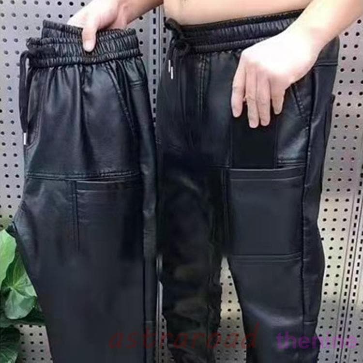 メンズ革パン　春秋冬　レザーパンツ　防風防寒 裏起毛 バイクパンツ　ロングパンツ　スリム　スキニー モーターパンツ ライダース
