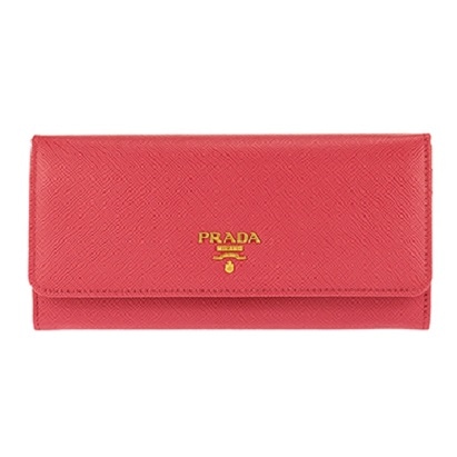 PRADA 1MH132S-ME-PEONIA プラダ スナップ長財布 チェーン付パスケース 型押レザー ピンク系/ゴールド