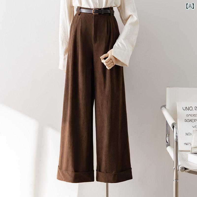 スラックス レディース ボトムス レトロ ブラウン カジュアル パンツ 春秋 小さい ハイウエスト スリム ストレート