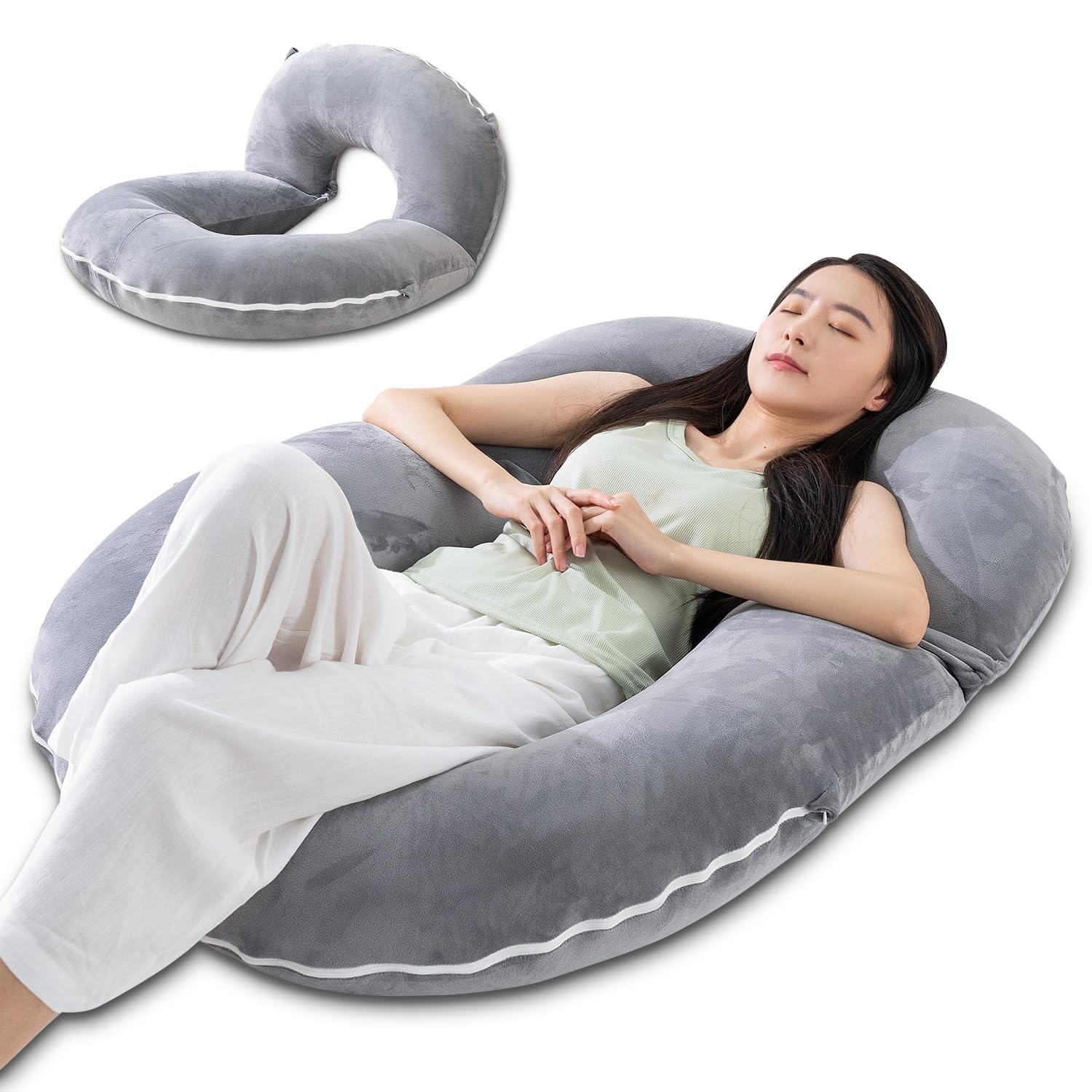 AngQi 抱き枕 【背もたれクッションになる】 O字型だきまくら 妊婦用・男性用 多機能クッション 授乳 読書 肘置き 膝上 テレビ鑑賞 高級ベロア生地カバー ふわふわ もちもち 大きいサイズ 11 4,600円