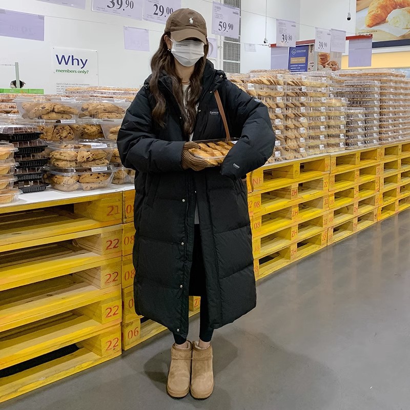 2024新作ダウンジャケットレディースミドル丈膝上厚くゆったりカップルパンジャケットホワイトダックダウン韓国風ジャケット