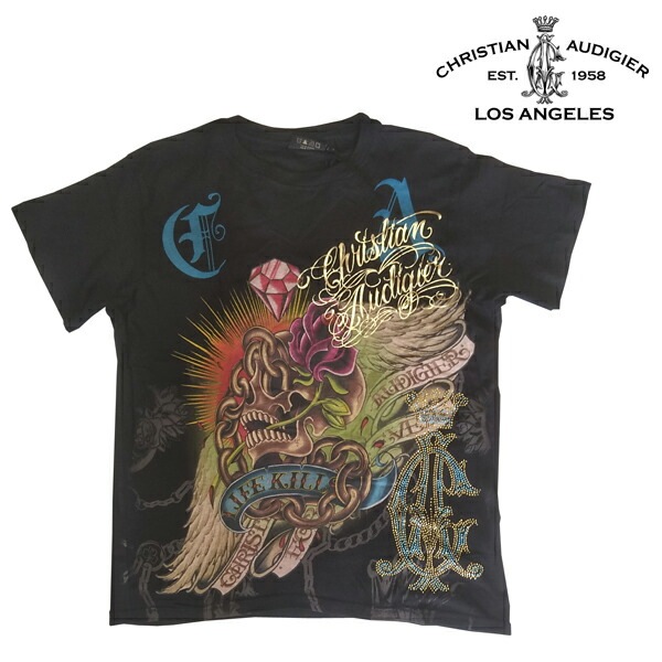 セール クリスチャンオードジェー メンズ Tシャツ Christian Audigier CA LIFE KILLS ブラック インポート ハリウッド LAセレブ ファッション セレブ カジュアル