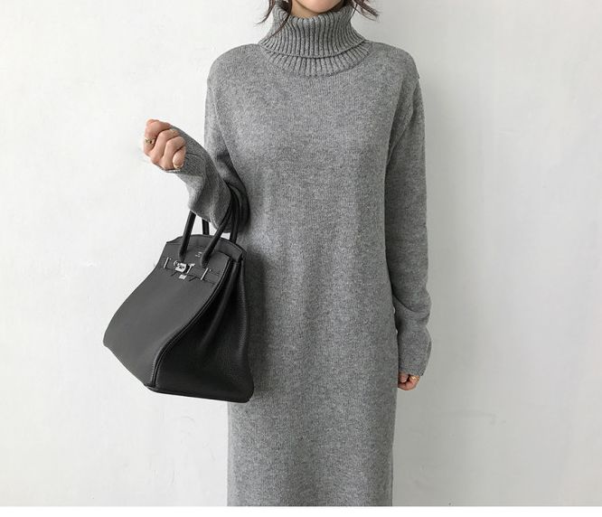 ワンピース レディース ニット 秋 冬 黒 グレー 大きいサイズ ロング タートルネック 長袖 スリット 無地 大人 可愛い きれいめ シンプル カジュアル おしゃれ フェミニン ゆったり 楽ちん 5,982円