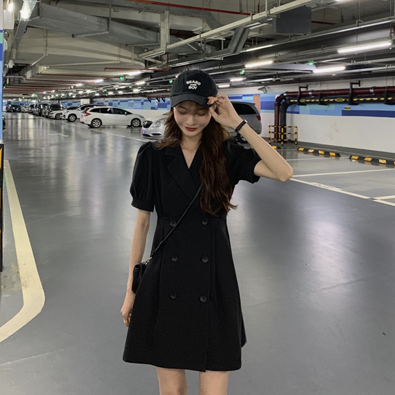 Vネックワンピース ブラック パープル ワンピース スリム 細身 ストレート スマート かわいい