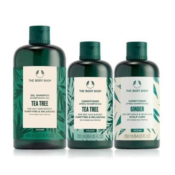 【The body shop】 ザ·ボディショップ ティーツリー ヘア 3点 セット(シャンプー400ML+コンディショナー250ML 2種) 贈呈品なくなり次第贈呈終了