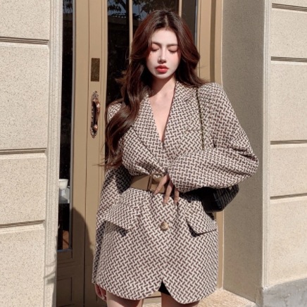 ウエストベルトスーツ トップス アウター ジャケット ミディアム丈 袖あり 長袖 襟付き