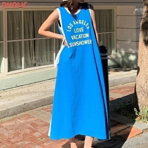 ラウンドネックロング配色カラーノースリワンピース